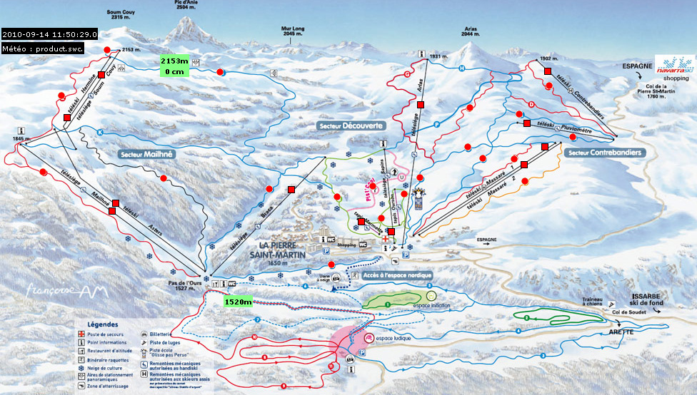 Plans des pistes Arette La Pierre Saint Martin et ouverture des pistes - Sports-Hiver.com